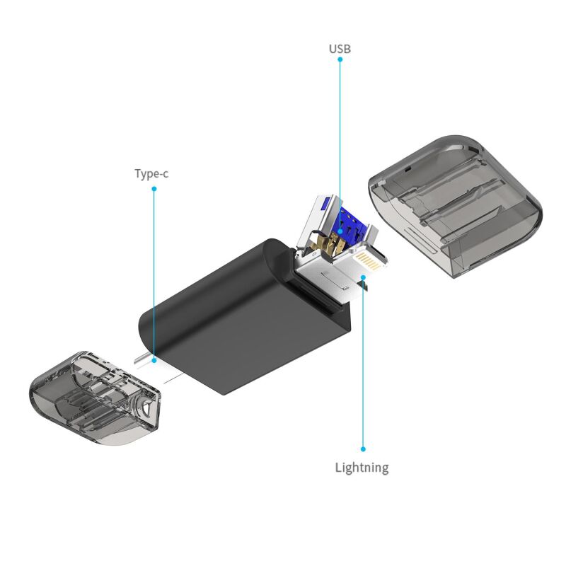 DM APD005 3 in 1 USB Type-C iPhone Flash Bellek 128GB - 8