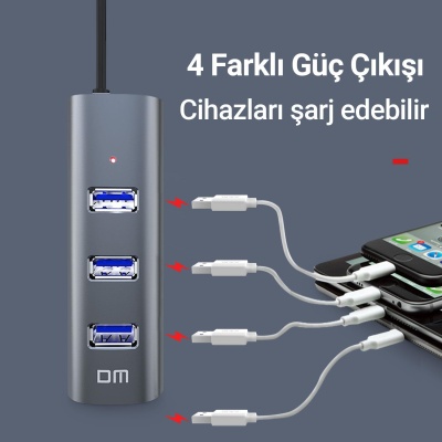 DM CHB010 Type-C to USB 3.0 4 Portlu Alüminyum Hub Çoklayıcı - 6