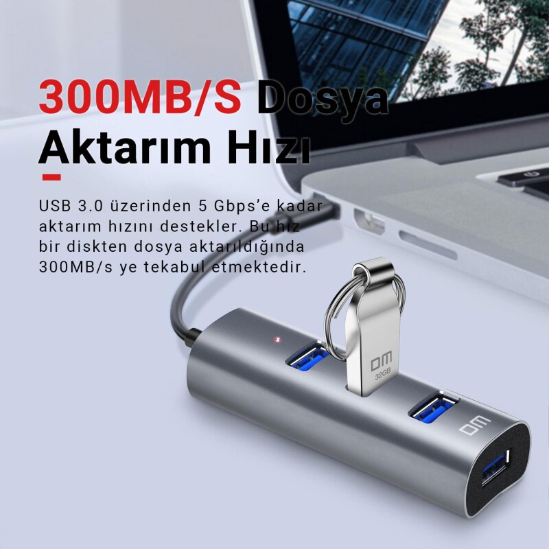 DM CHB010 Type-C to USB 3.0 4 Portlu Alüminyum Hub Çoklayıcı - 7