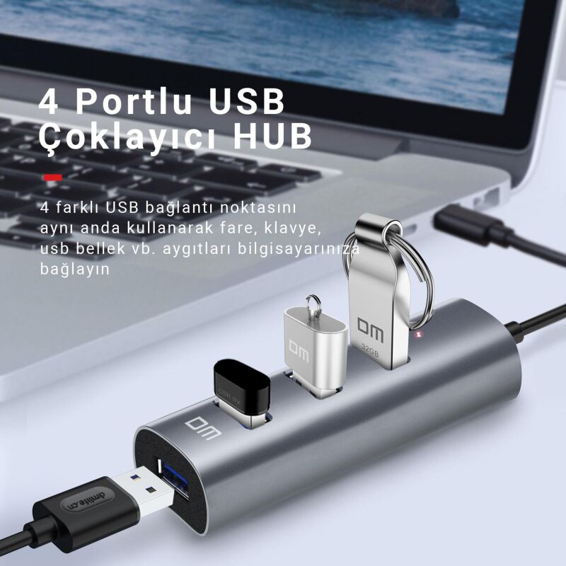 DM CHB010 Type-C to USB 3.0 4 Portlu Alüminyum Hub Çoklayıcı - 5