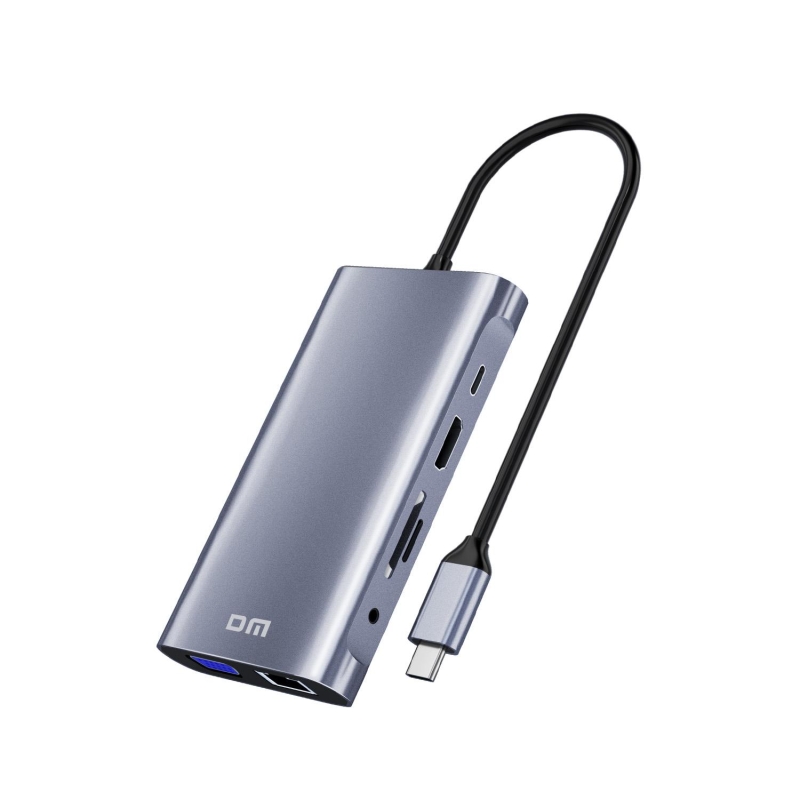 DM CHB055 Type-C to HDMI VGA RJ45 Ethernet 3*USB 3.0 Aux PD TF SD Kart Okuyucu Dönüştürücü - 1