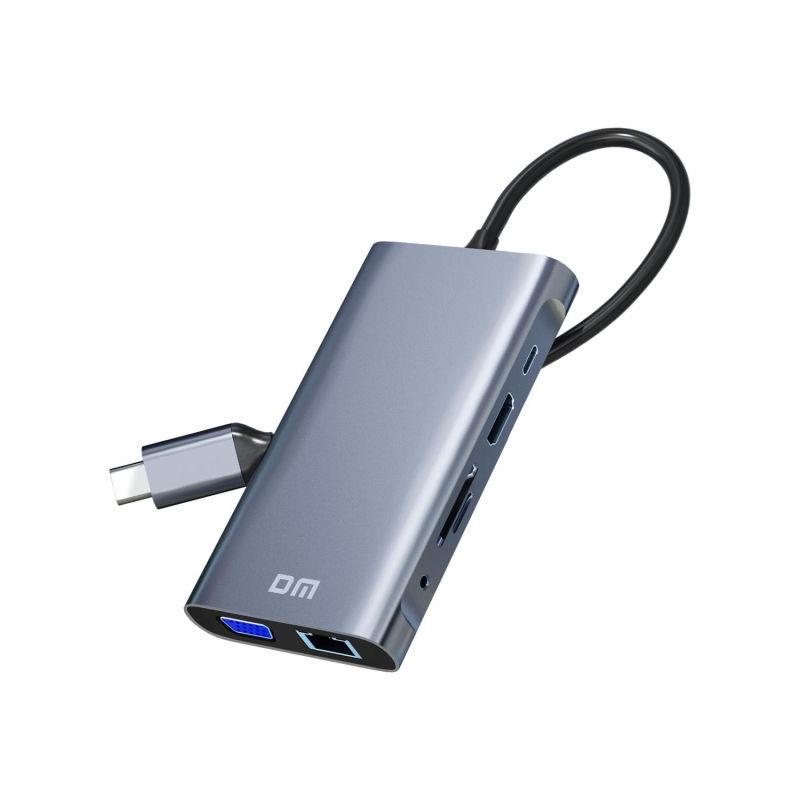 DM CHB055 Type-C to HDMI VGA RJ45 Ethernet 3*USB 3.0 Aux PD TF SD Kart Okuyucu Dönüştürücü - 3