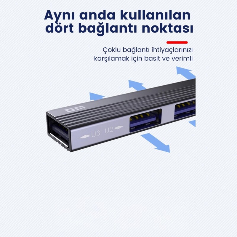 DM CHB057 USB Type-C to 4 Portlu 3*USB 2.0 1*USB 3.0 Hub Çoklayıcı 1 Metre - 3