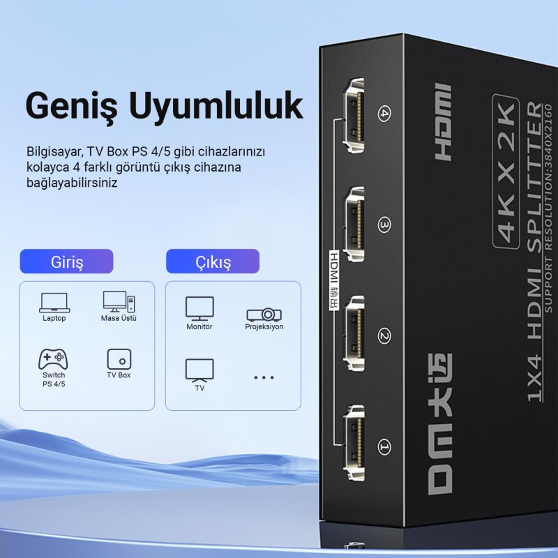 DM CHB079 4K 30Hz 1 Giriş 4 Çıkış HDMI Splitter Çoklayıcı - 5