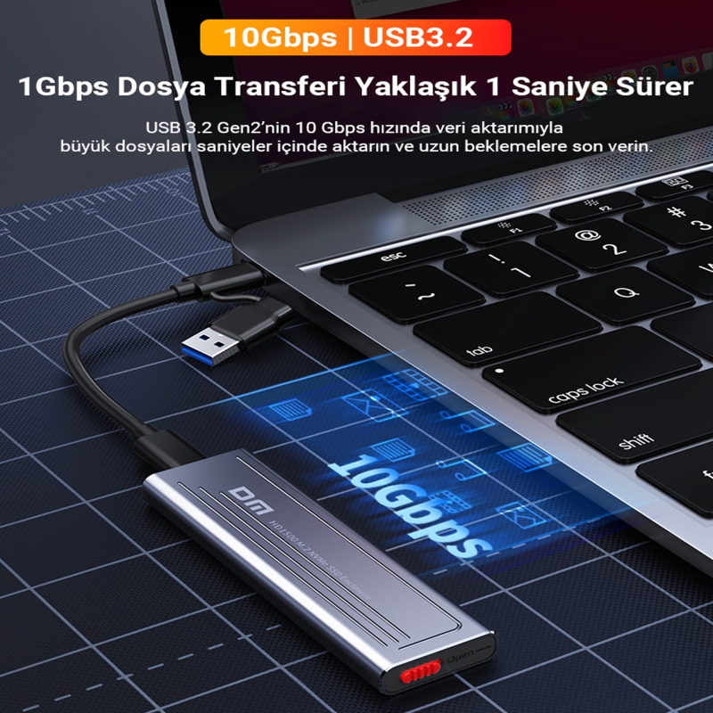 DM HD1500 10Gbps Type-C 3.2 Gen 2 M / B&M Key M.2 NVMe SSD Kutusu - 4
