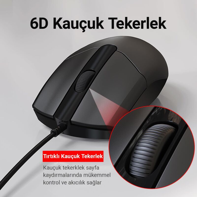 DM K11 USB Kablolu İngilizce Q Klavye ve Mouse Seti - 4