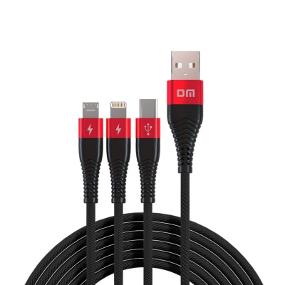 DM SL004 iPhone Lightning Type-C Micro USB 2.4A Şarj ve Data Kablosu 120CM - 3