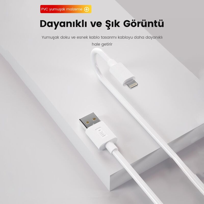 DM SL010 USB to Lightning iPhone 2.4A Hızlı Şarj ve Data Kablosu Beyaz 1 Metre - 4