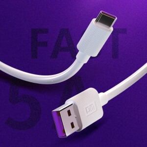 DM SL015 USB to Type-C 5A Hızlı Şarj ve Data Kablosu Beyaz 1 Metre - 2