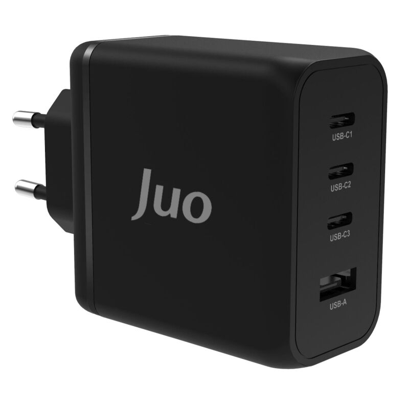 Juo 100W 4 Portlu USB-C + USB-A GaN Şarj Aleti iPhone & Macbook & Notebook Uyumlu PD Type-C Hızlı Şarj Cihazı Siyah - 1