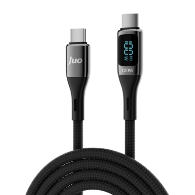 Juo 100W 5A QC4.0 Dijital Led Ekranlı E-Mark Çipli USB PD Type-C Hızlı Şarj ve Data Kablosu 1 Metre - 1