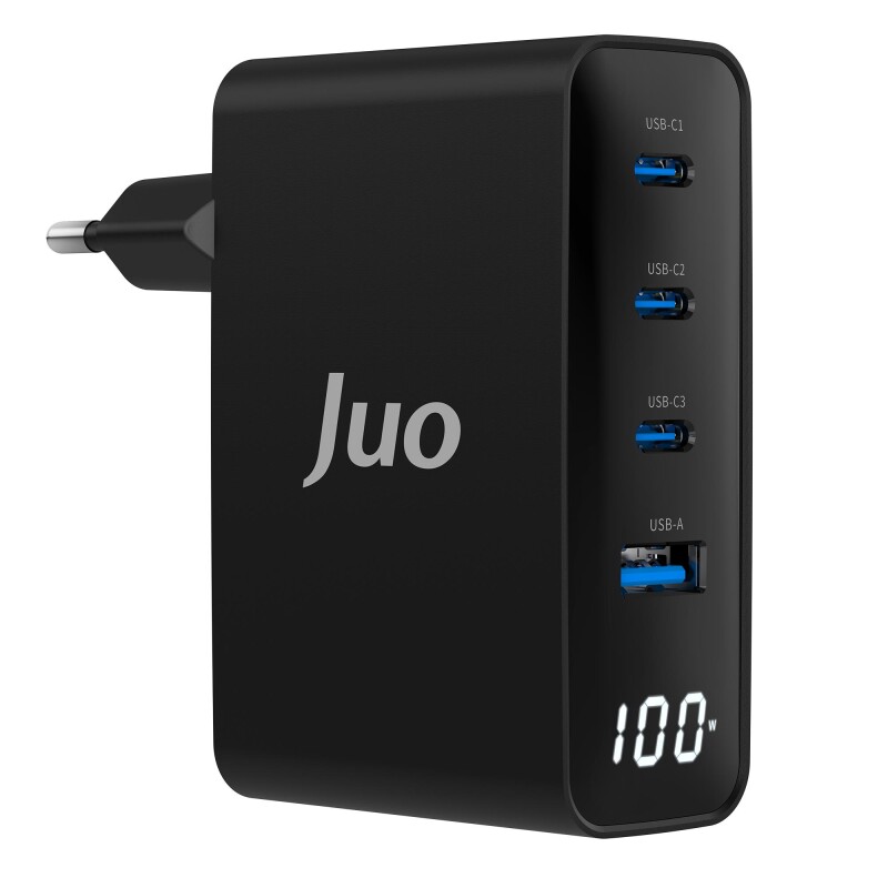 Juo 100W GaN Led Ekranlı 3 Type-C + USB-A Hızlı Şarj Cihazı iPhone & Macbook & Notebook Şarj Aleti - 1