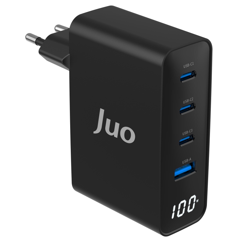 Juo 100W GaN Led Ekranlı 3 Type-C + USB-A Hızlı Şarj Cihazı iPhone & Macbook & Notebook Şarj Aleti - 4