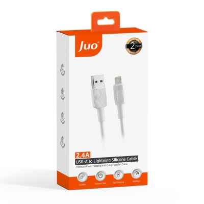 Juo 12W 2.4A USB-A to Lightning iPhone iPad Silikon Hızlı Şarj ve Data Kablosu Beyaz 1 Metre - 7