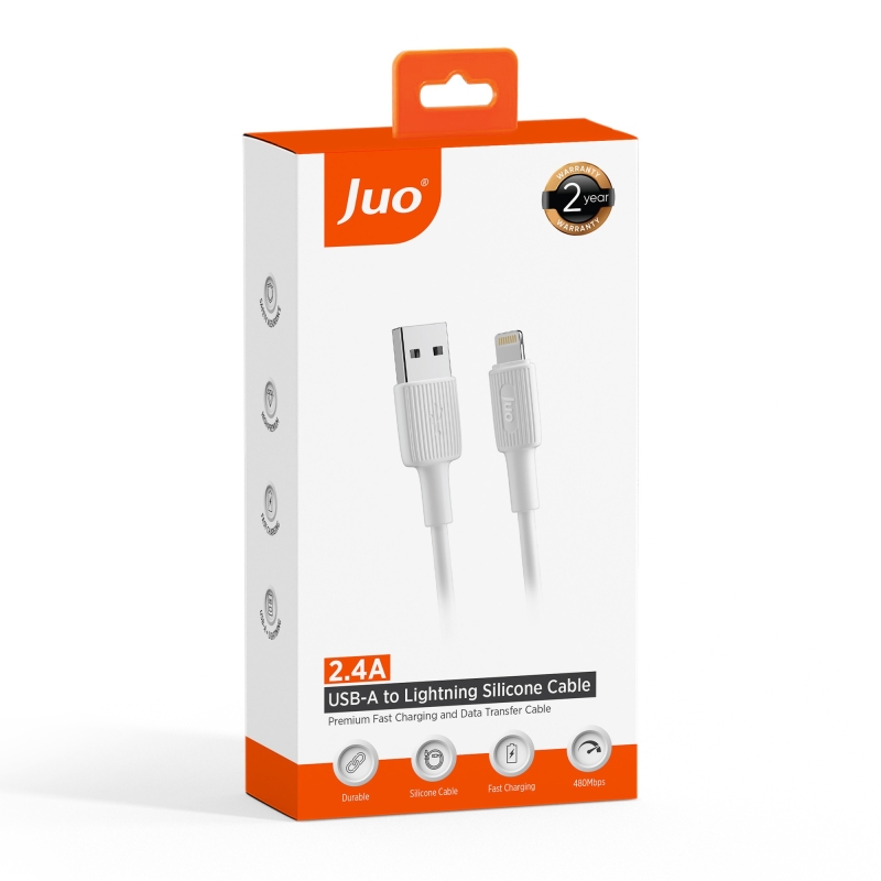 Juo 12W 2.4A USB-A to Lightning iPhone iPad Silikon Hızlı Şarj ve Data Kablosu Beyaz 1 Metre - 7