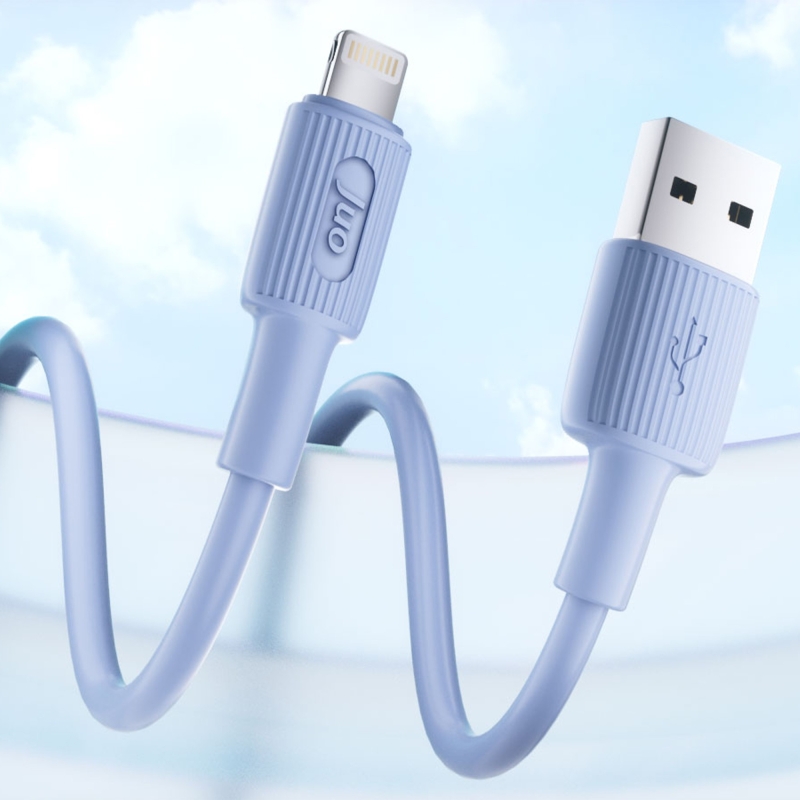 Juo 12W 2.4A USB-A to Lightning iPhone iPad Silikon Hızlı Şarj ve Data Kablosu Mavi 1 Metre - 2