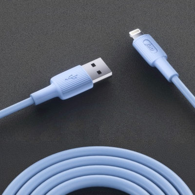 Juo 12W 2.4A USB-A to Lightning iPhone iPad Silikon Hızlı Şarj ve Data Kablosu Mavi 1 Metre - 4