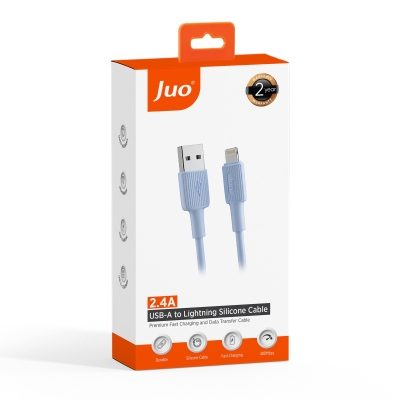 Juo 12W 2.4A USB-A to Lightning iPhone iPad Silikon Hızlı Şarj ve Data Kablosu Mavi 1 Metre - 7