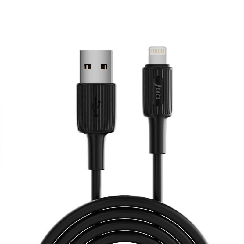 Juo 12W 2.4A USB-A to Lightning iPhone iPad Silikon Hızlı Şarj ve Data Kablosu Siyah 1 Metre - 6