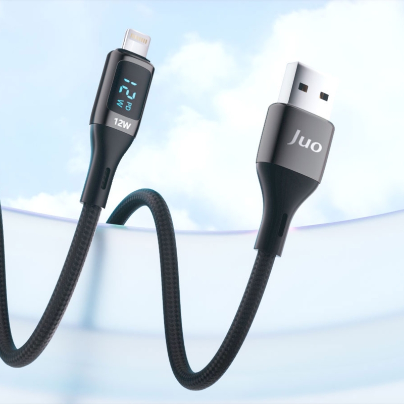 Juo 12W Dijital Led Ekranlı USB-A to Lightning iPhone iPad Örgülü Hızlı Şarj ve Data Kablosu 1 Metre - 2