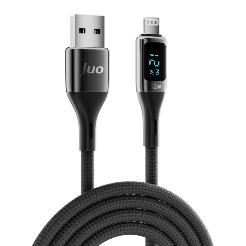 Juo 12W Dijital Led Ekranlı USB-A to Lightning iPhone iPad Örgülü Hızlı Şarj ve Data Kablosu 1 Metre - 5