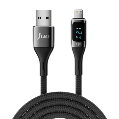 Juo 12W Dijital Led Ekranlı USB-A to Lightning iPhone iPad Örgülü Hızlı Şarj ve Data Kablosu 1 Metre - 6