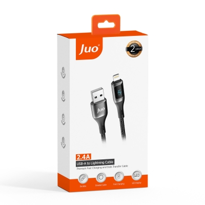 Juo 12W Dijital Led Ekranlı USB-A to Lightning iPhone iPad Örgülü Hızlı Şarj ve Data Kablosu 1 Metre - 7