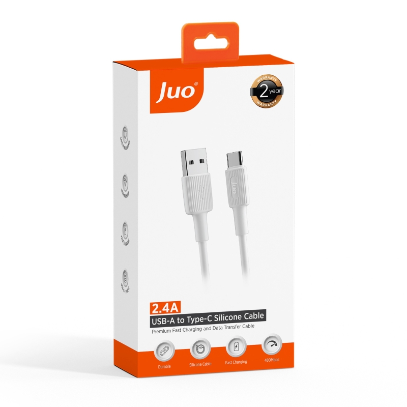 Juo 12W USB-A to Type-C Silikon Hızlı Şarj ve Data Kablosu Beyaz 1 Metre - 7