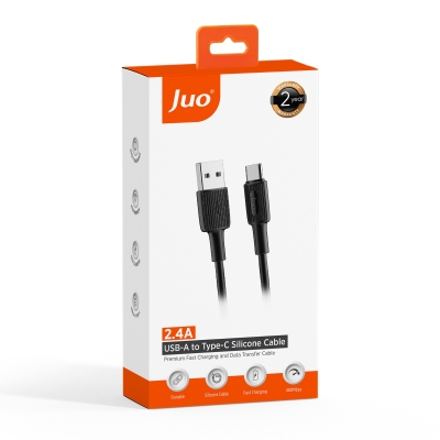 Juo 12W USB-A to Type-C Silikon Hızlı Şarj ve Data Kablosu Siyah 1 Metre - 7