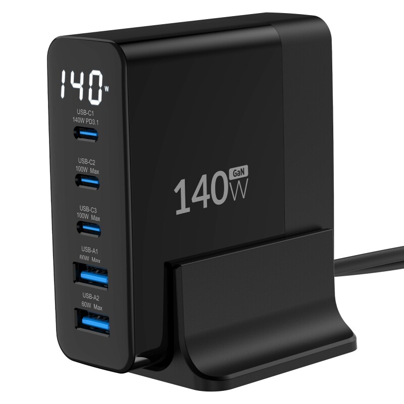 Juo 140W GaN PD 3.1 Masaüstü Hızlı Şarj Cihazı 3 Type-C + 2 USB-A iPhone & MacBook & Laptop Uyumlu Şarj Aleti - 4