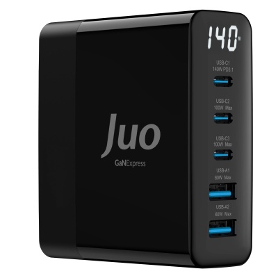 Juo 140W GaN PD 3.1 Masaüstü Hızlı Şarj Cihazı 3 Type-C + 2 USB-A iPhone & MacBook & Laptop Uyumlu Şarj Aleti - 5