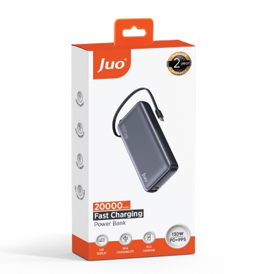 Juo 20000mAh 130W LED Ekranlı USB-A + Type-C Kablolu Powerbank Taşınabilir Hızlı Şarj Cihazı - 8