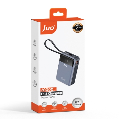 Juo 20000mAh 65W LED Ekranlı USB-A + Type-C Kablolu Taşınabilir Hızlı Şarj Cihazı Powerbank - 7