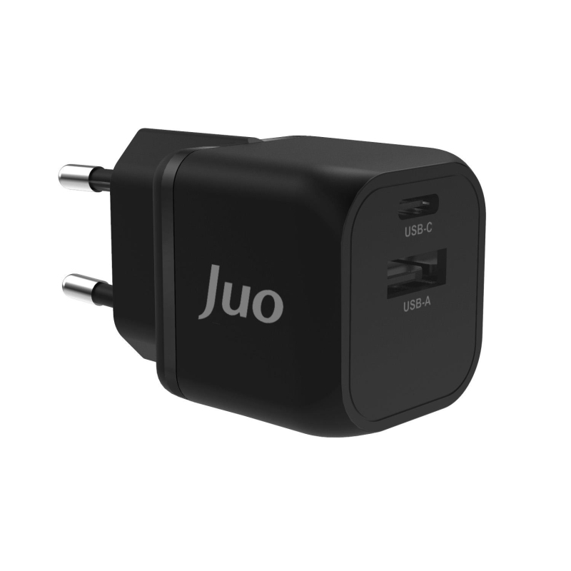 Juo 20W GaN USB-C + USB-A Şarj Aleti iPhone & iPad & Android Uyumlu PD QC4.0 Type-C Hızlı Şarj Cihazı Siyah - 1