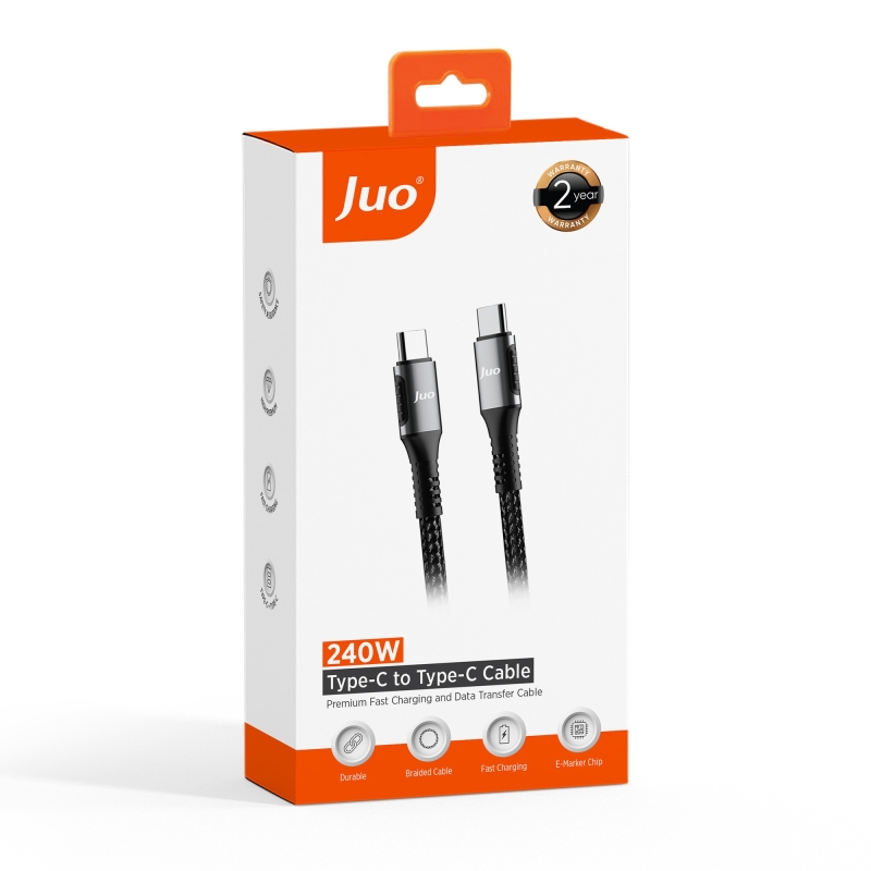 Juo 240W 5A E-Mark Çipli Örgülü USB PD Type-C to Type-C Hızlı Şarj ve Data Kablosu 1 Metre - 7