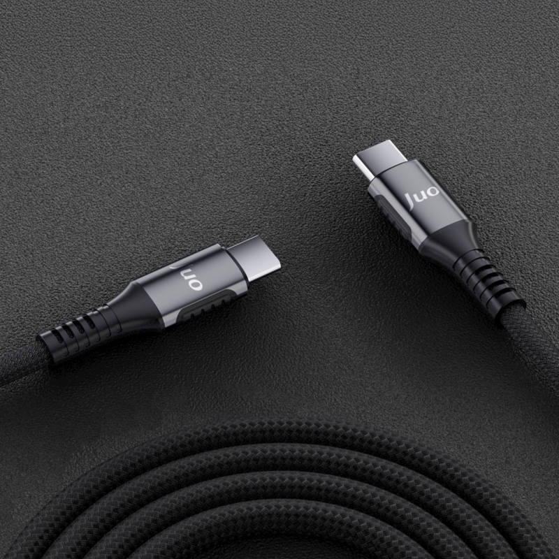 Juo 240W 5A E-Mark Çipli Örgülü USB PD Type-C to Type-C Hızlı Şarj ve Data Kablosu 2 Metre - 4