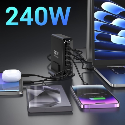 Juo 240W GaN PD 3.1 Masaüstü Hızlı Şarj Cihazı 4 Type-C + 2 USB-A iPhone & MacBook & Laptop Uyumlu Şarj Aleti - 6