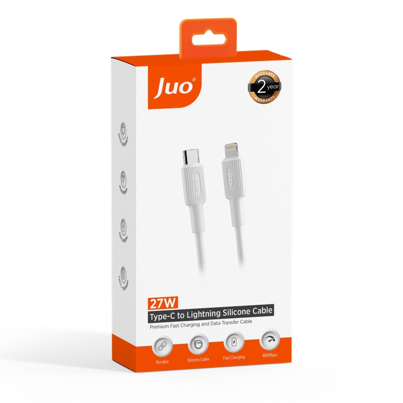 Juo 27W USB Type-C to Lightning iPhone iPad Silikon Hızlı Şarj ve Data Kablosu Beyaz 1 Metre - 7