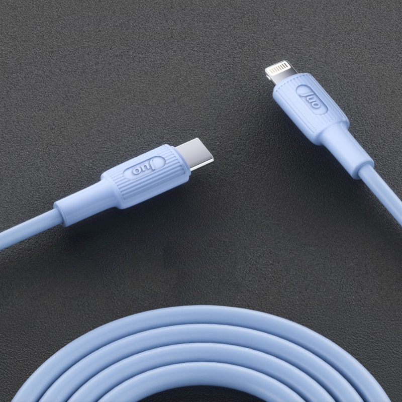 Juo 27W USB Type-C to Lightning iPhone iPad Silikon Hızlı Şarj ve Data Kablosu Mavi 1 Metre - 4