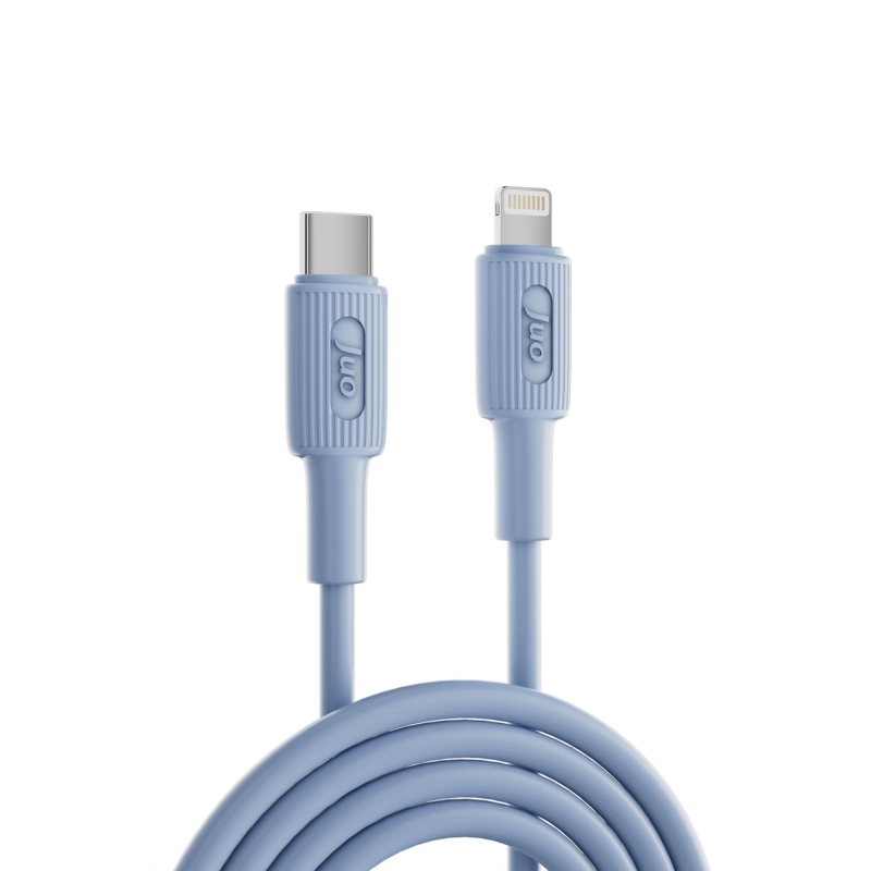 Juo 27W USB Type-C to Lightning iPhone iPad Silikon Hızlı Şarj ve Data Kablosu Mavi 1 Metre - 5