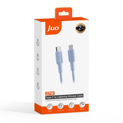 Juo 27W USB Type-C to Lightning iPhone iPad Silikon Hızlı Şarj ve Data Kablosu Mavi 1 Metre - 7