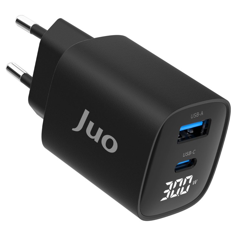 Juo 30W GaN Led Ekranlı Type-C + USB-A Hızlı Şarj Cihazı Android & iPhone Uyumlu Şarj Aleti - 4