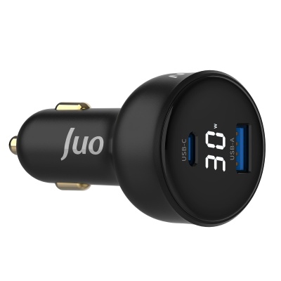 Juo 30W Led Ekranlı Type-C + USB-A Araç Şarj Aleti iPhone & Android & Tablet Araç içi Şarj Cihazı - 1