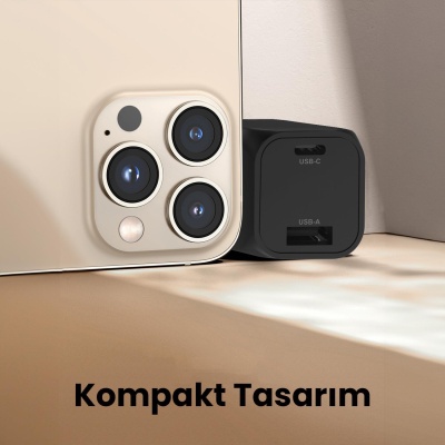 Juo 35W GaN USB-C + USB-A Şarj Aleti iPhone & iPad & Samsung PPS Uyumlu PD QC4.0 Type-C Hızlı Şarj Cihazı Siyah - 4