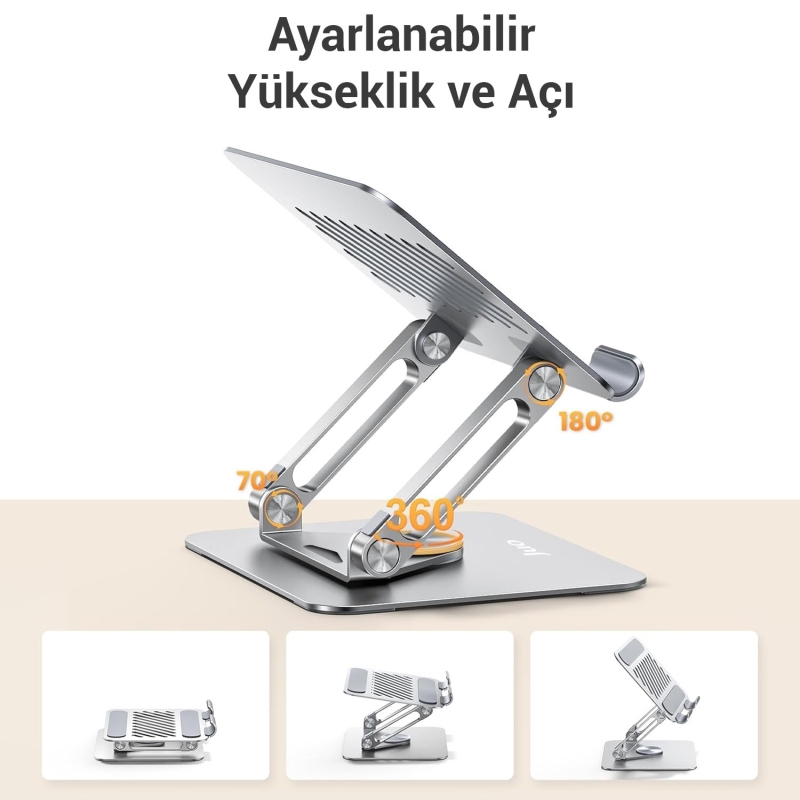 Juo 360° Dönebilen Alüminyum Tablet Standı Yükseklik ve Eğim Ayarlı Metal Tablet Tutucu - 4