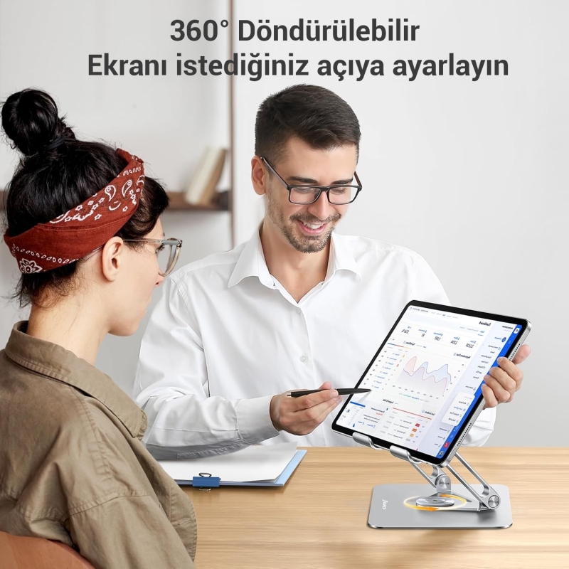 Juo 360° Dönebilen Alüminyum Tablet Standı Yükseklik ve Eğim Ayarlı Metal Tablet Tutucu - 5