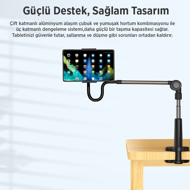 Juo 360° Dönen Uzun Kollu Ayarlanabilir Tablet ve Telefon Tutucu Stand - 4