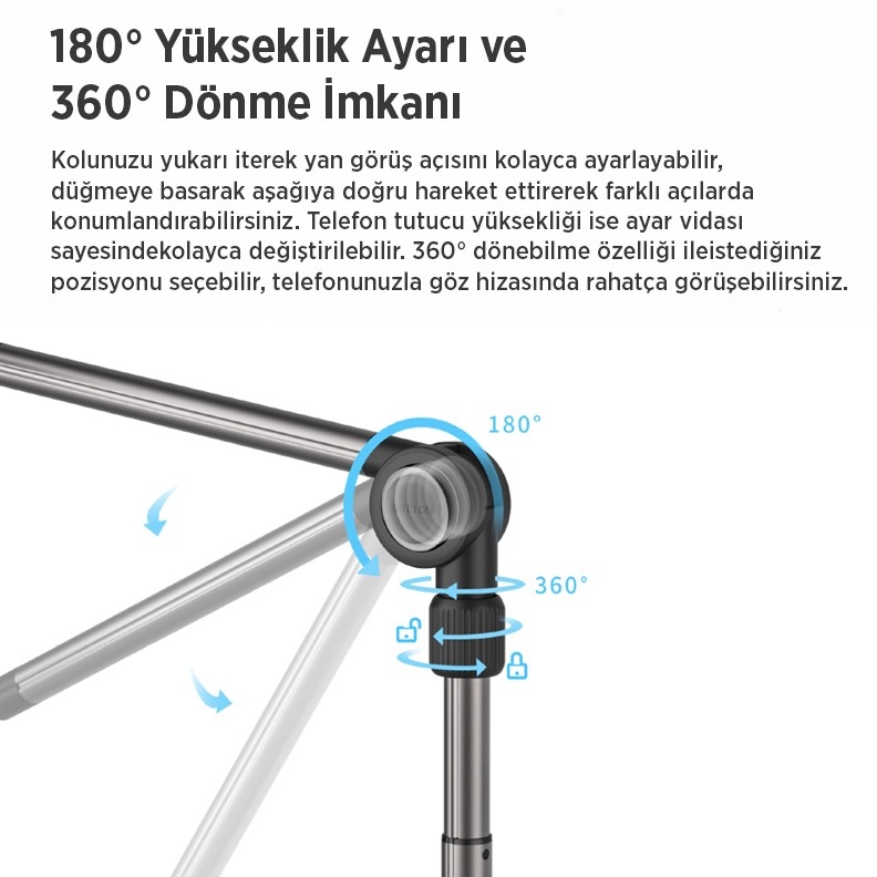 Juo 360° Dönen Uzun Kollu Ayarlanabilir Tablet ve Telefon Tutucu Stand - 5