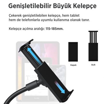 Juo 360° Dönen Uzun Kollu Ayarlanabilir Tablet ve Telefon Tutucu Stand - 7