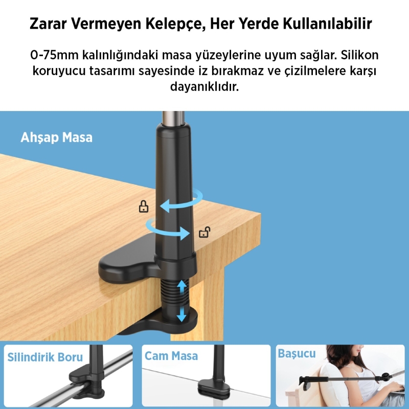 Juo 360° Dönen Uzun Kollu Ayarlanabilir Tablet ve Telefon Tutucu Stand - 10